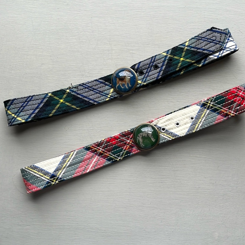 J.Crew Vintage Plaid Belt Bundle, Dalmatian and Beagle Buckles EUC size S/M*